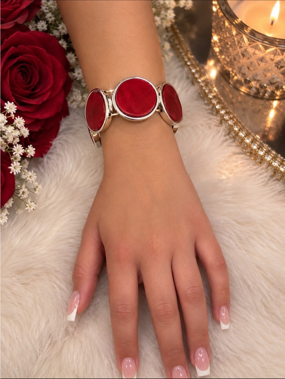 Red Round Statement Bracelet - Women Jewelry